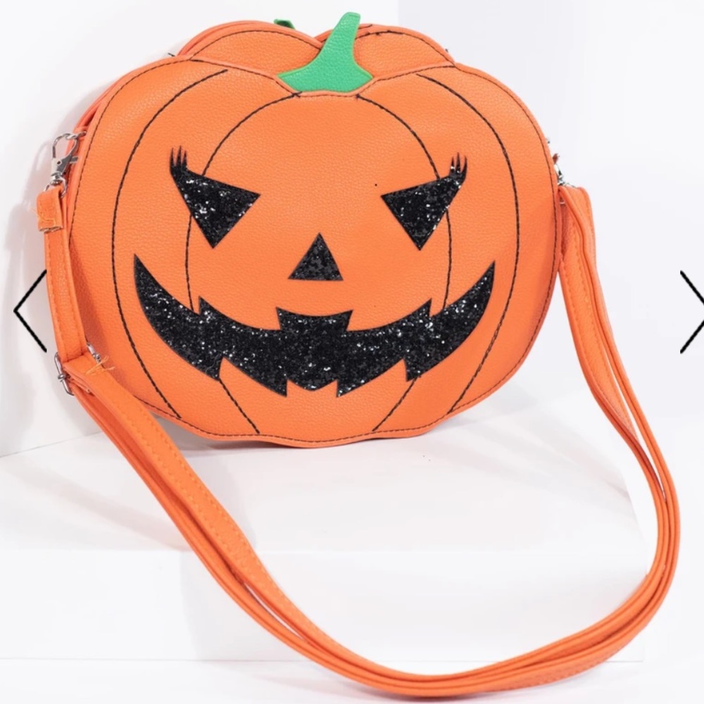 Orange Leatherette Pumpkin Jack O Lantern Crossbody Purse